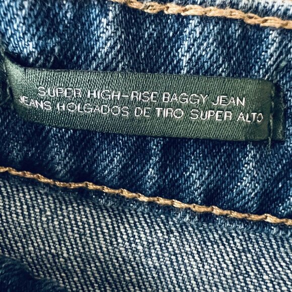 Wild Fable Womens Super High Rise Baggy Jeans Size 00/24 Distressed Stretch Blue - Picture 7 of 12